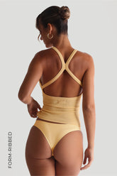 Sheveta Form-Ribbed Plunge Split-Back Tank Top - Mango Creme