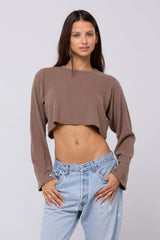 Sheveta Boyfriend Crop Rib in Chai