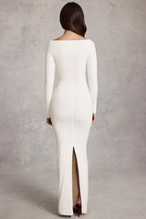 Draped Ruched Maxi Dress in White