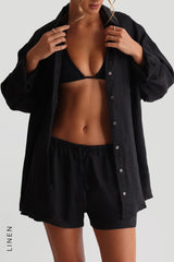 Sheveta The Oversized Linen Button-Down Top - Black