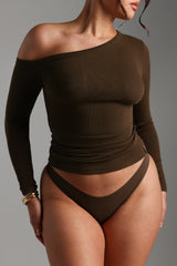 Sheveta Form-Ribbed Gallerie Long Sleeve Top - Brown Sugar