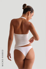 Sheveta V-Neck Micro-Ribbed Halter Top - White