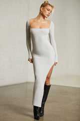 Long Sleeve Cut Out Maxi Dress in Alloy