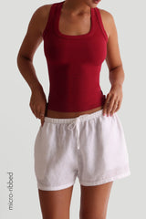 Sheveta T-Shape Micro-Ribbed Tank Top - Pomegranate