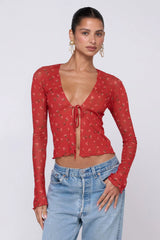 Sheveta Aliyah Mesh Top in Cayenne