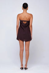 Sheveta Olive Mini Dress in Brown Linen