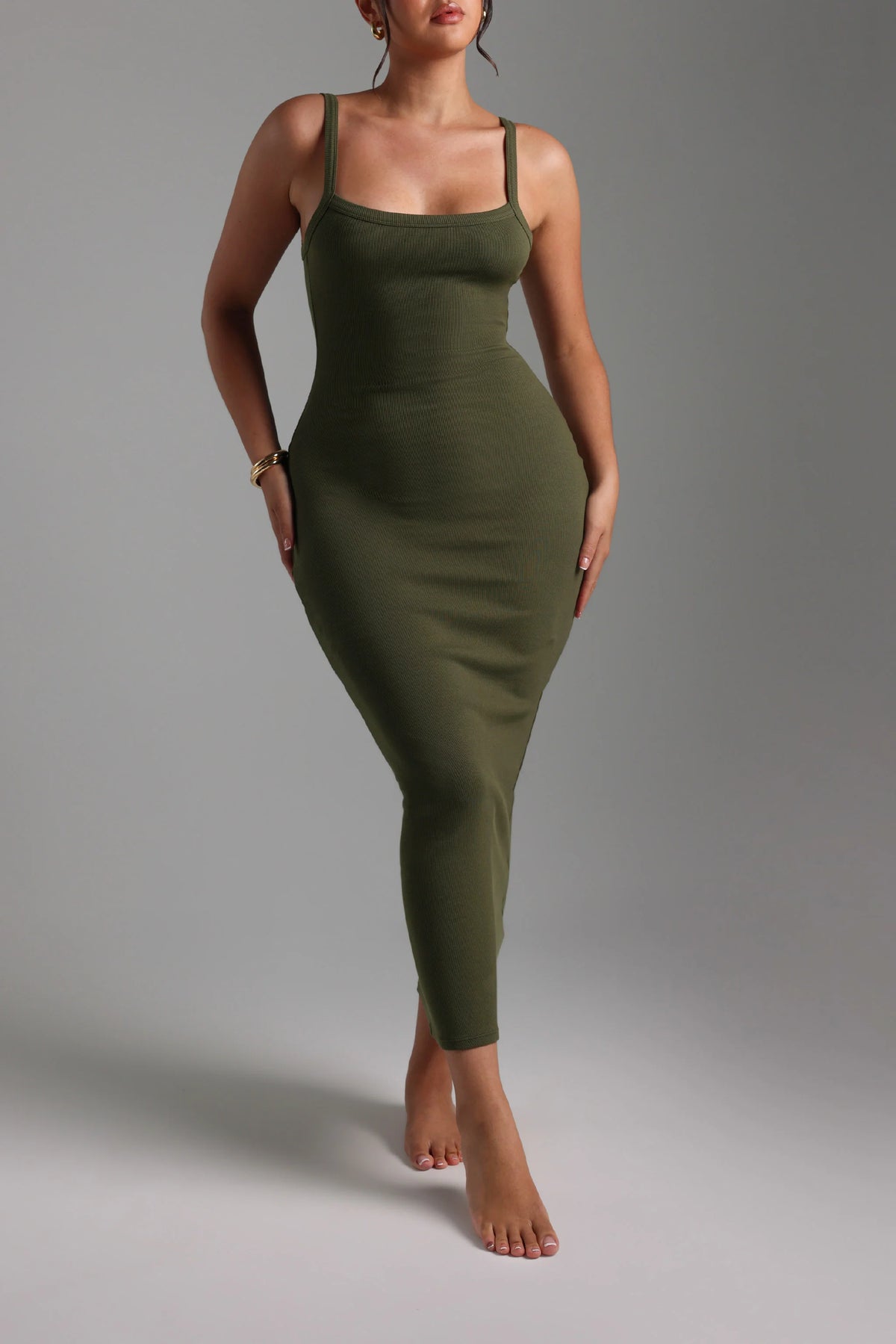 Sheveta Form-Ribbed Open-Back Maxi Dress - Cypress