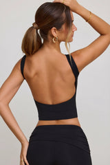 High Neck Open Back Crop Top in Black