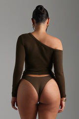 Sheveta Form-Ribbed Gallerie Long Sleeve Top - Brown Sugar