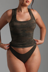 Sheveta T-Shape Micro-Ribbed Tank Top -  Veil Camo