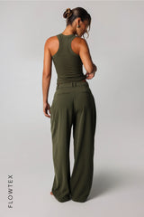 Sheveta T-Shape Micro-Ribbed Tank Top - Cypress