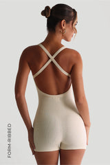 Sheveta Form-Ribbed Cross-Back Romper - Whipped