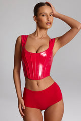 Vinyl Lace-Up Corset Top in Fire Red