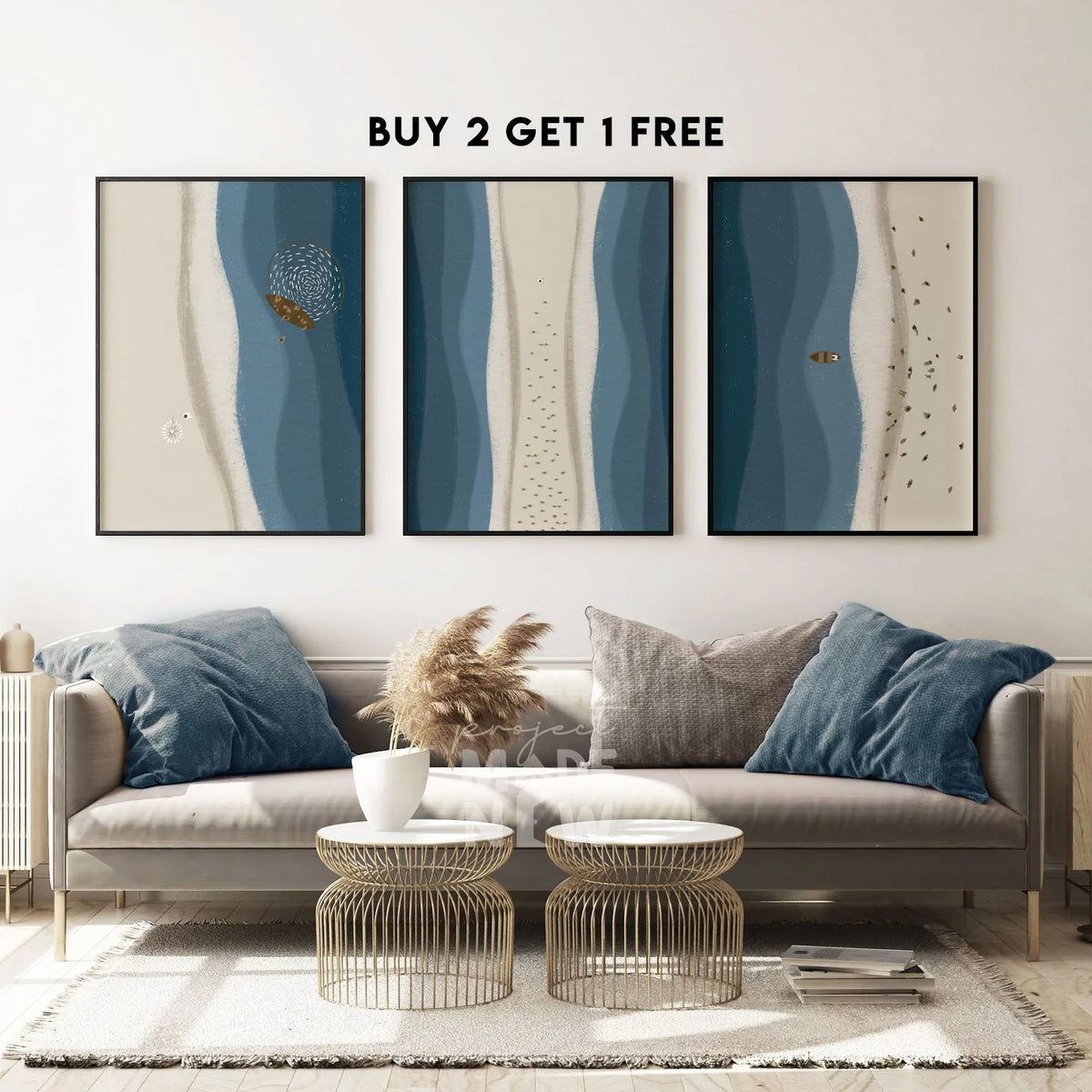 Set of 3 FRAMED PRINT (Sea Design)