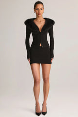 Knit Mid-Rise Mini Skirt in Black