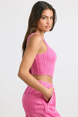 Brushed Jersey Corset Crop Top in Hot Pink