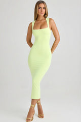 Square Neck Midi Dress in Matcha Green