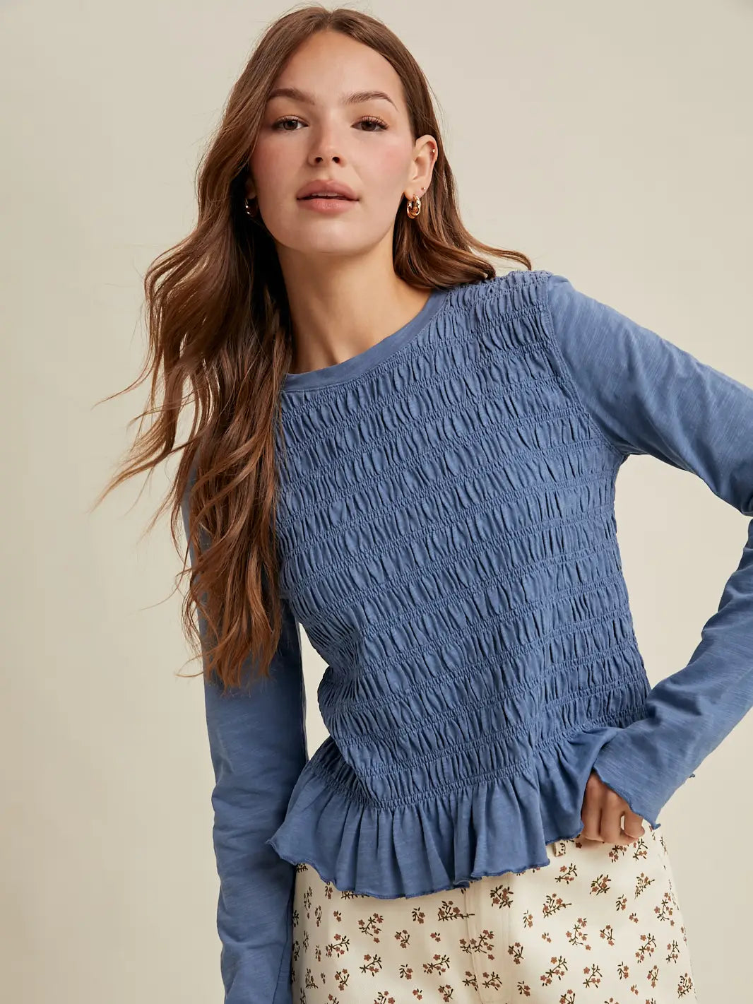 Sheveta SMOCKED JERSEY TOP