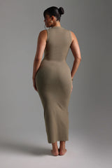 Sheveta Form-Ribbed Button-Down Maxi Dress - Latte Taupe