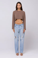 Sheveta Boyfriend Crop Rib in Chai