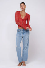 Sheveta Aliyah Mesh Top in Cayenne