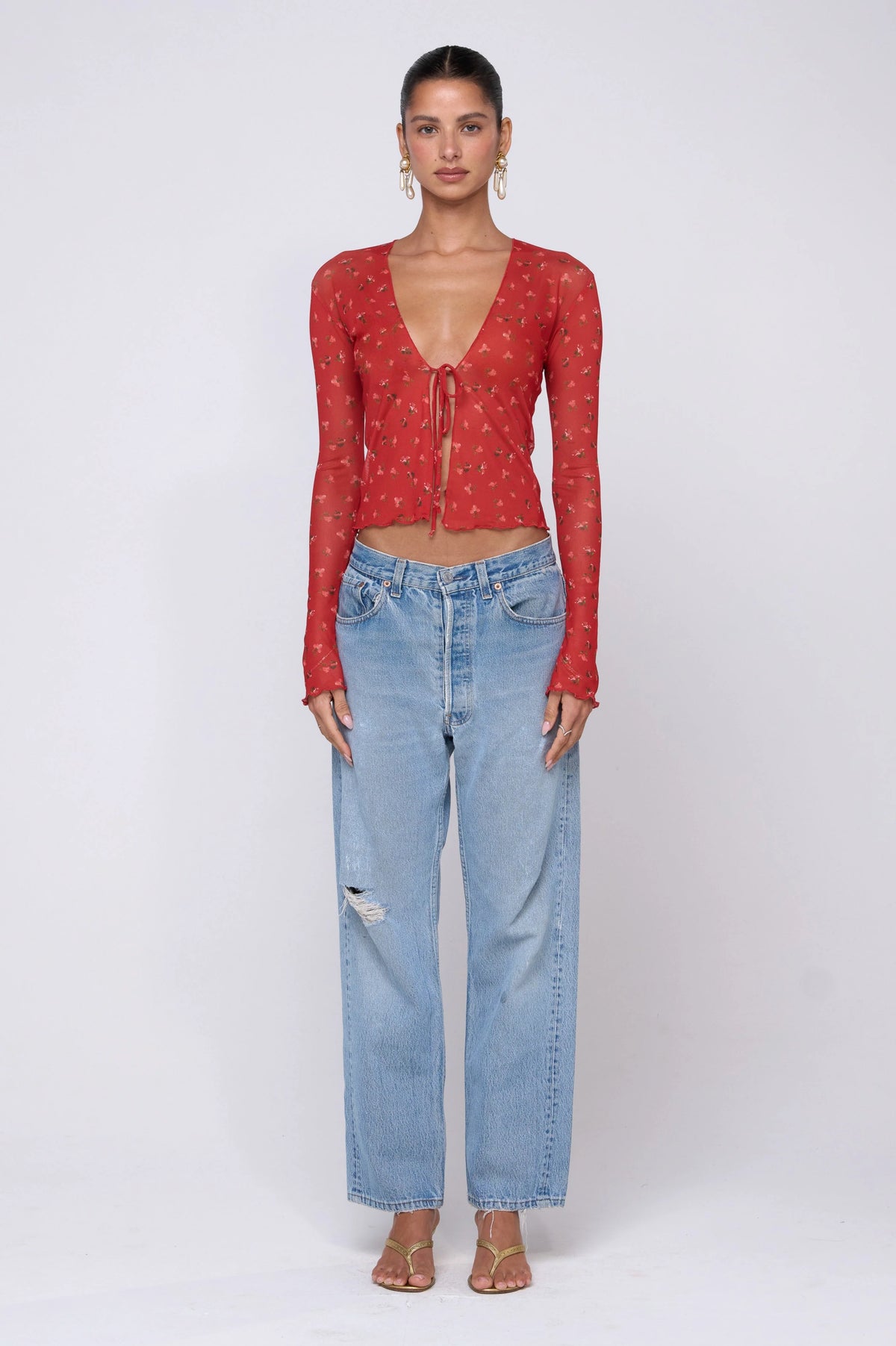 Sheveta Aliyah Mesh Top in Cayenne