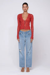 Sheveta Aliyah Mesh Top in Cayenne