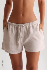 Sheveta Heritage Linen Shorts - Sand