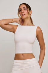 High Neck Open Back Crop Top in White