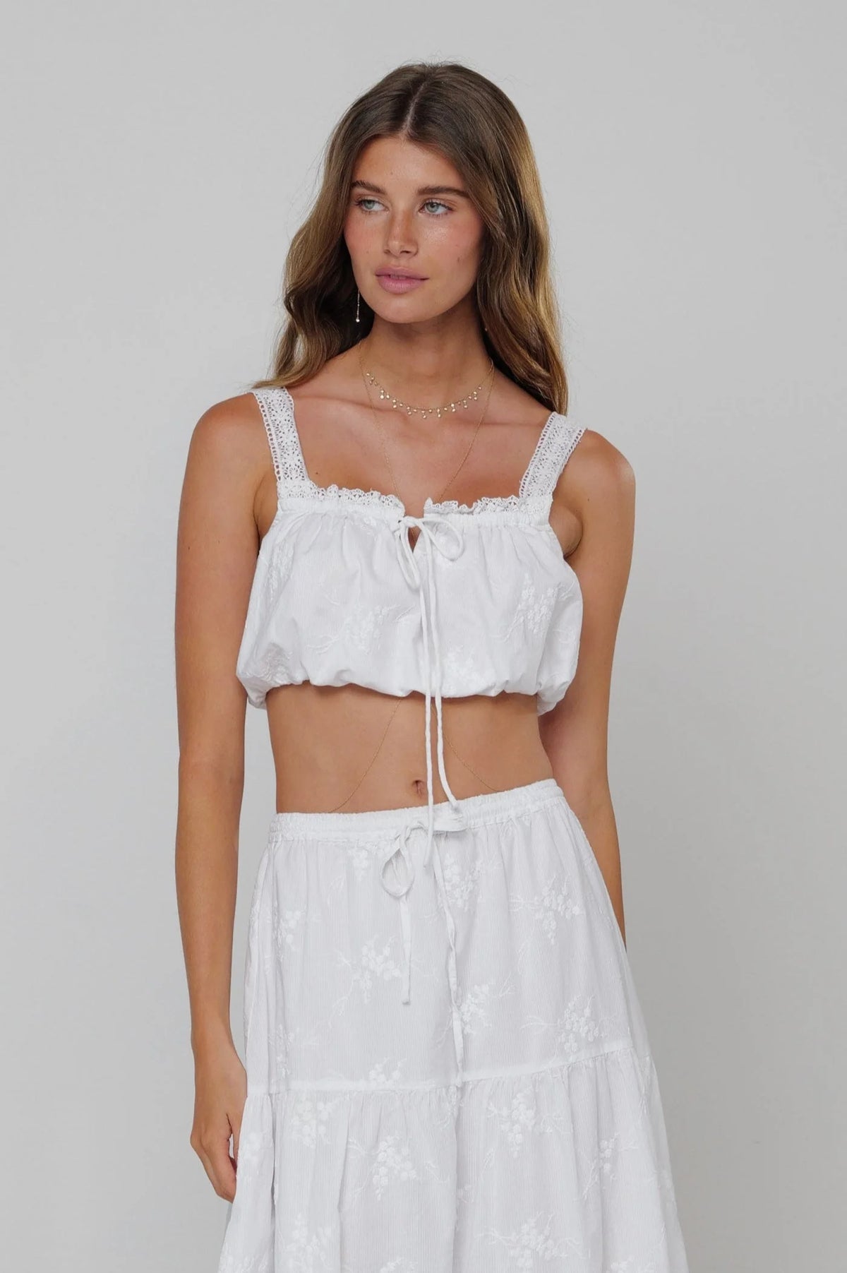 Sheveta Jo Top in White Embroidered Cotton