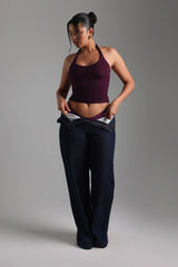 Sheveta V-Neck Micro-Ribbed Halter Top - Grape