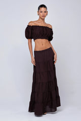Sheveta Juliana Skirt in Brown Linen