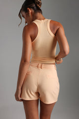 Sheveta T-Shape Micro-Ribbed Tank Top - Honeypeach