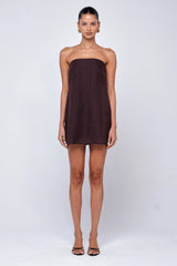 Sheveta Olive Mini Dress in Brown Linen