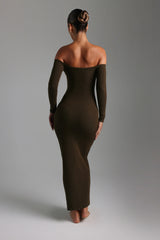Sheveta Form Ribbed Off Shoulder Maxi Dress- Brown Sugar