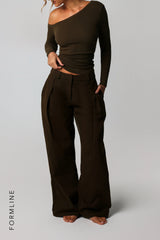 Sheveta Form-Ribbed Gallerie Long Sleeve Top - Brown Sugar