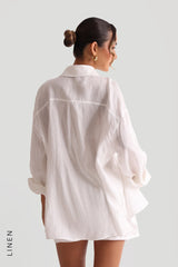 Sheveta The Oversized Linen Button-Down Top - White