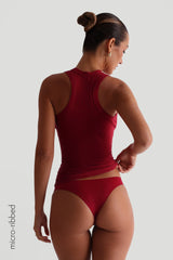Sheveta T-Shape Micro-Ribbed Tank Top - Pomegranate