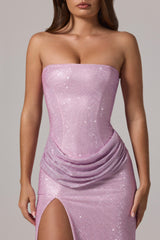 Embellished Bandeau Cowl Neck Maxi Dress in Pink