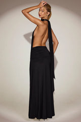 Draped Tie-Neck Maxi Dress in Black