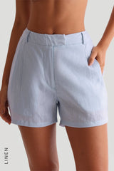 Sheveta The Ivy Linen Shorts - Celeste
