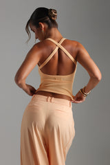 Sheveta Form-Ribbed Cross-Back Tank Top - Honeypeach
