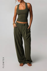 Sheveta T-Shape Micro-Ribbed Tank Top - Cypress