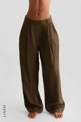 Sheveta The Ivy Wide-Leg Linen Trousers - Terra