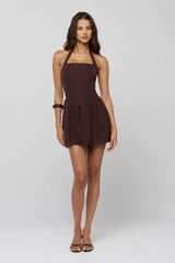 Sheveta Sutton Mini Dress in Brown Linen