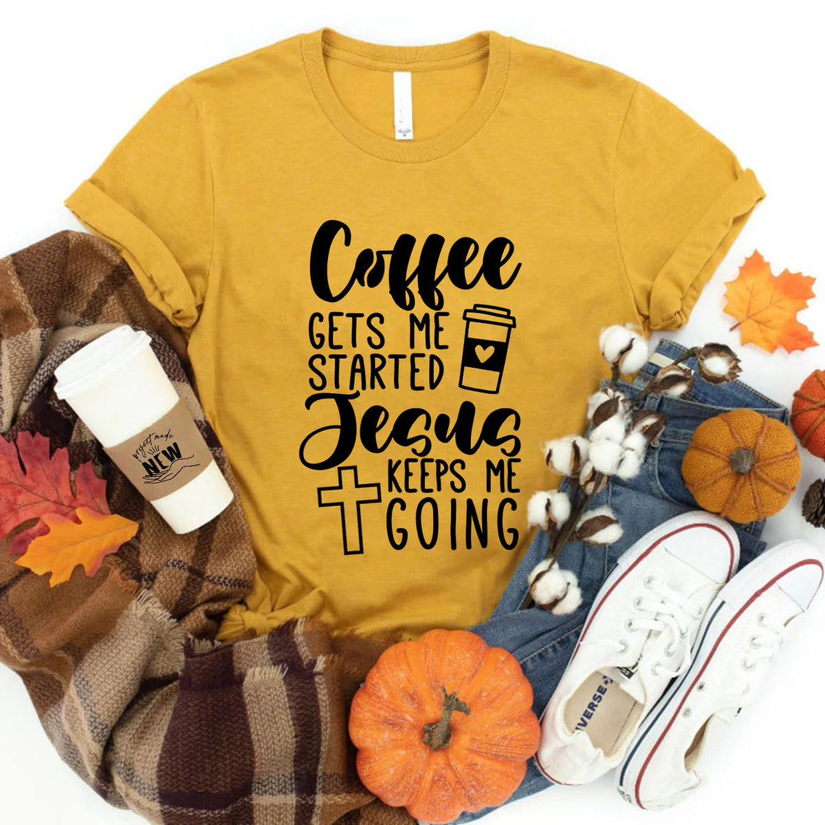 Coffee Gets Me Started Jesus Keeps Me Going Unisex Shirt