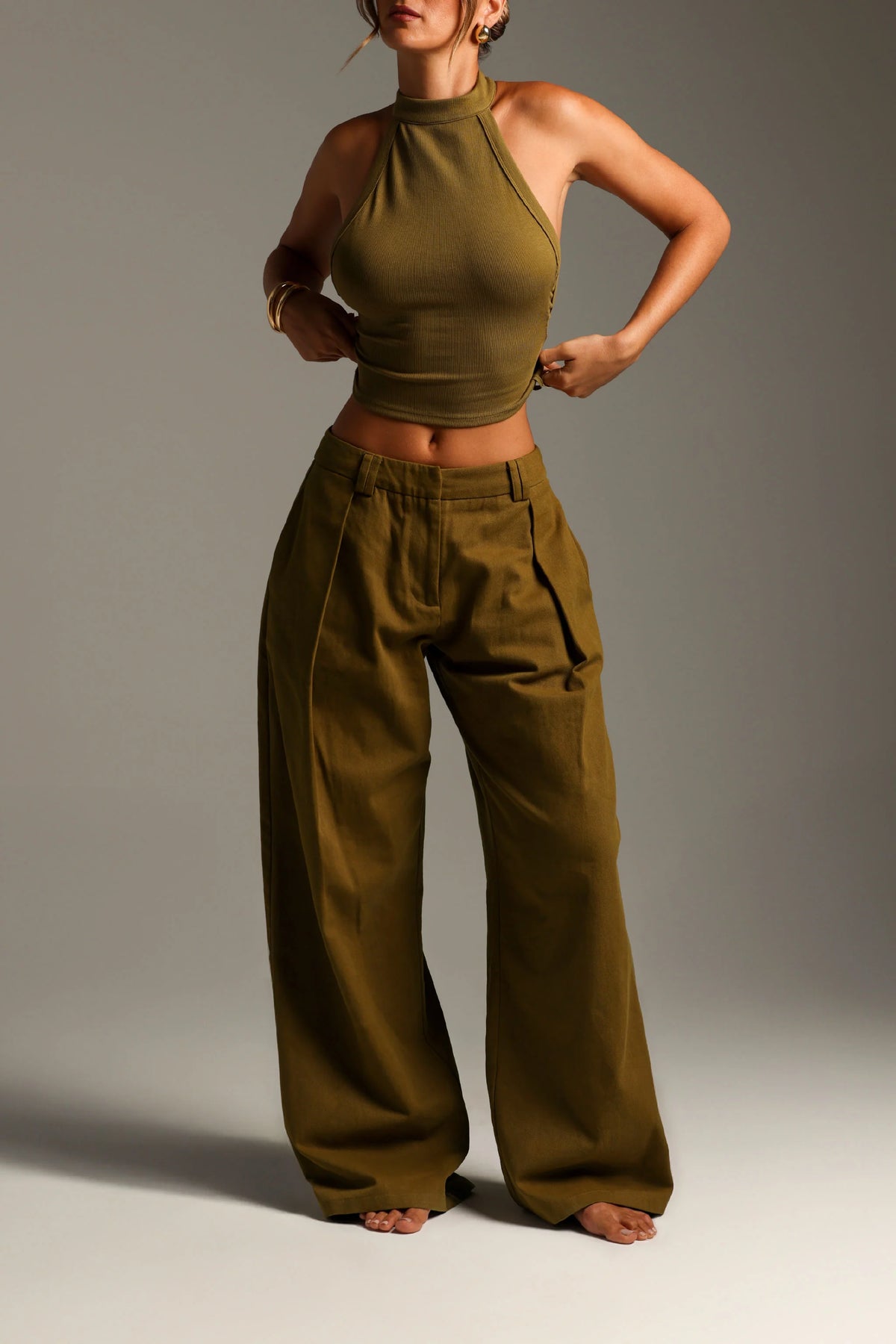 Sheveta The Meridian Wide-Leg Trousers - Olive Oil