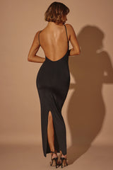 Ruched Bodycon Maxi Dress in Black