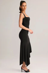 Modal Asymmetric Low-Rise Midaxi Skirt in Black