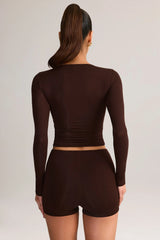 Modal High-Rise Mini Shorts in Chocolate Brown